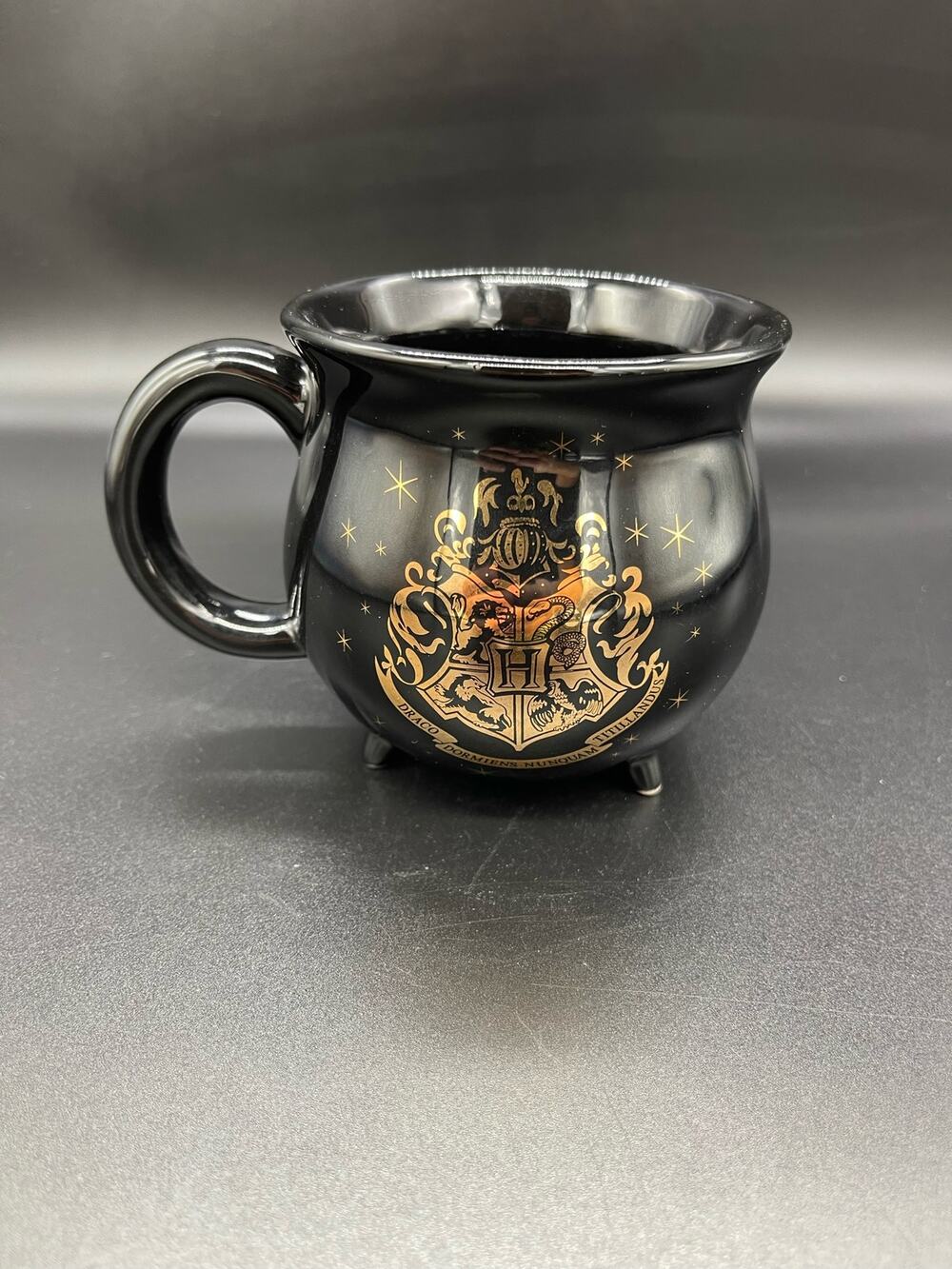 Harry Potter Cauldron Footed Black & Gold H Coffee Mug Cup Warner Bros.